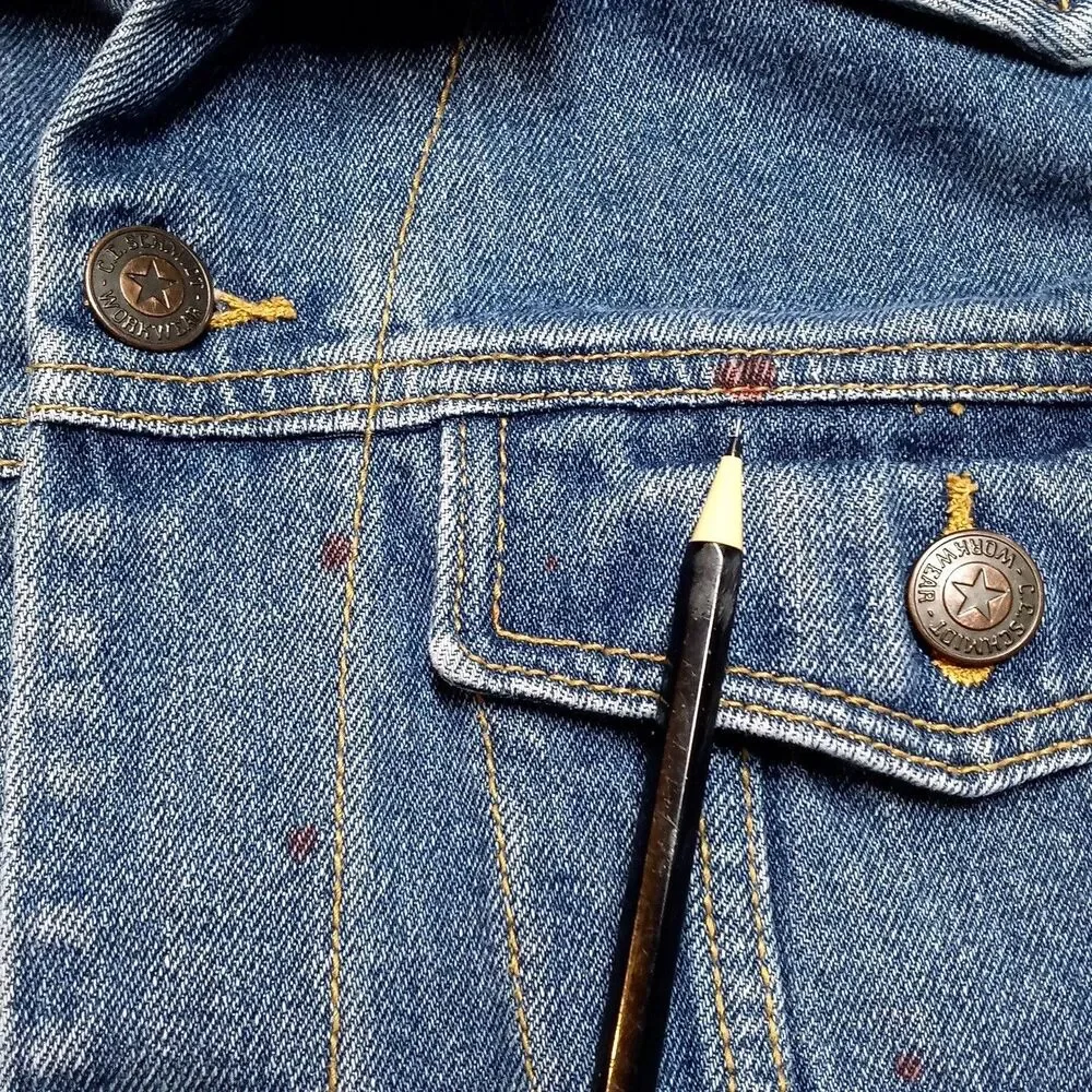 C.E. Schmidt Workwear Jacket Mens 2XL Distressed Blue Denim Jean Trucker Button - Picture 4 of 10